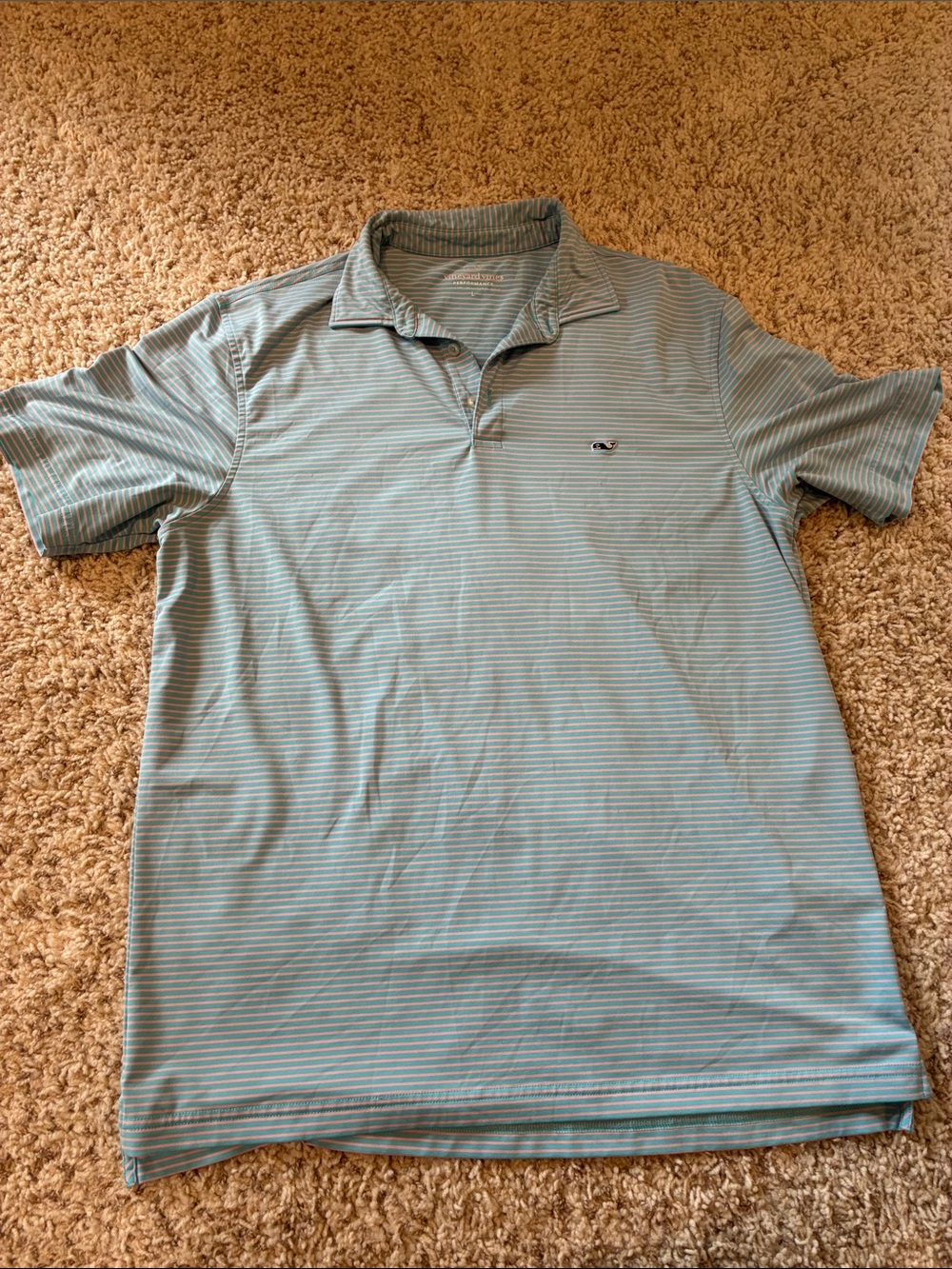 Vineyard Vines Men's Light Blue and White Striped Polo